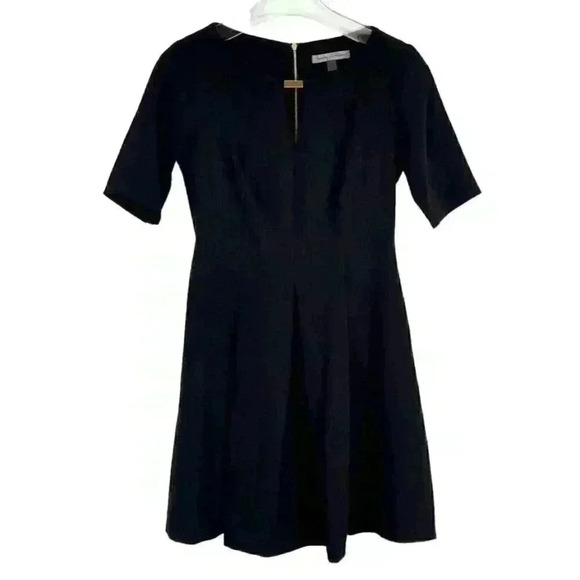 Danny & Nicole Black Fit & Flare Dress Gold Zipper Detail Size 2 Petite - Picture 1 of 7